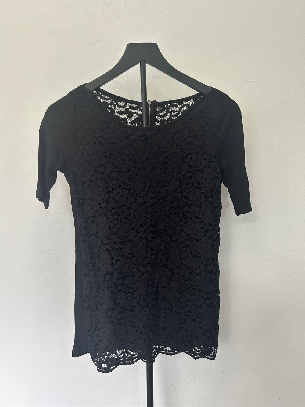 New York & Company Black Lace Short Sleeve Blouse